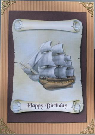 Ship on Scroll Decoupage Quick Card Front by Kristina Norbat