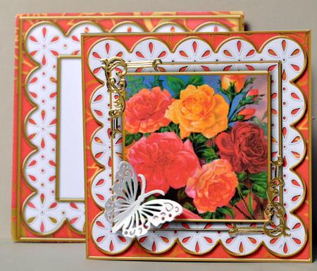 Mixed Roses Anglaise Scallop Square 3D Card Kit by Kristina Norbat