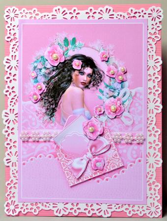 Young Lady in a Pink Floral Frame Decoupage by Kristina Norbat