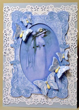 Vintage Lady in an Blue Butterfly Frame Decoupage by Kristina Norbat