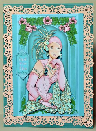 Art Deco Lady in Pink and Teal Decoupage by Kristina Norbat