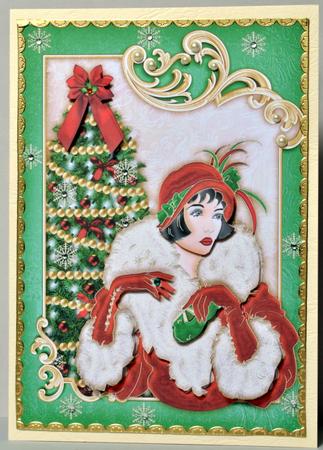 Art Deco Lady with Christmas Tree Red & Gold by Kristina Norbat