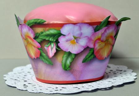 Pink Pansies Cupcake Wrappers with Toppers by Kristina Norbat
