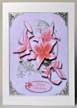 Pink Lilies on Embroidery by Kristina Norbat