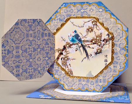 Oriental Blue Bird Octagon Lace 3D Locket Kit by Kristina Norbat