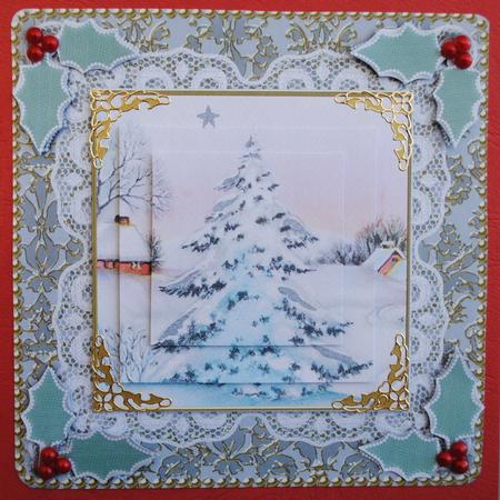 Christmas Snow Tree Damask Lace Square Card Front by Kristina Norbat