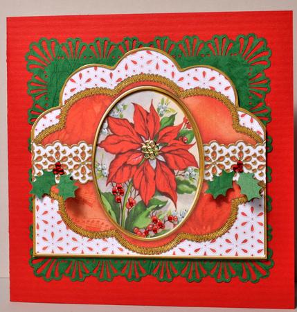 Christmas Poinsettias Anglaise Scallop Card Base Frame by Kristina Norbat