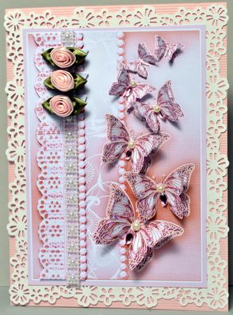 Peach Butterflies Pearls and Lace Decoupage by Kristina Norbat