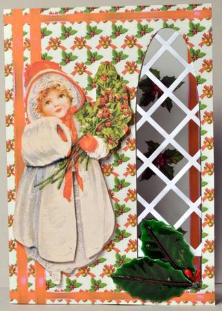 Vintage Girl with Holly Side Trellis Card by Kristina Norbat