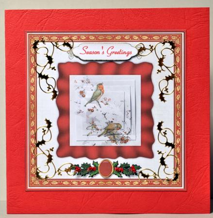Vintage Christmas Robins Pyramid Card Front by Kristina Norbat
