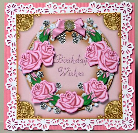 Pink Roses Birthday Wishes Decoupage 3D Ring Sheet by Kristina Norbat