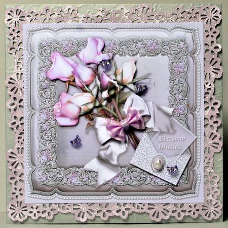 Orchid Rosebuds on an Oyster Silk Cushion 8in x 8in Decoupag by Kristina Norbat