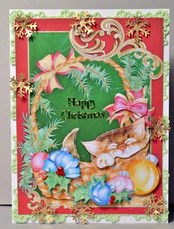 Christmas Kitten in Basket Topper & Decoupage by Kristina Norbat
