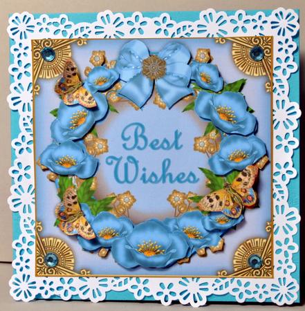 Teal Poppy Butterfly Best Wishes 3D Ring Decoupage Sheet by Kristina Norbat