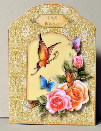 Butterflies and Glow Roses Scalloped Top Quick Card by Kristina Norbat