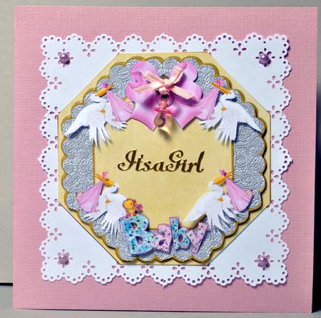 Baby Girl Lemon Lace Octagon Decoupage Card Kit by Kristina Norbat