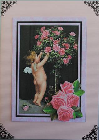 Cherub with a Standard Rose - Card Front with Decoupage by Kristina Norbat