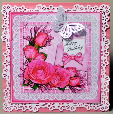 8 x 8 Birthday Roses Lace N Pearls Scalloped Corner Topper by Kristina Norbat