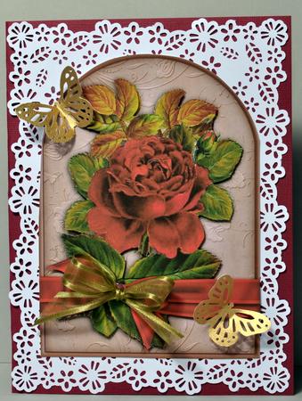 Red Rose and Ribbon - Decoupage Card by Kristina Norbat