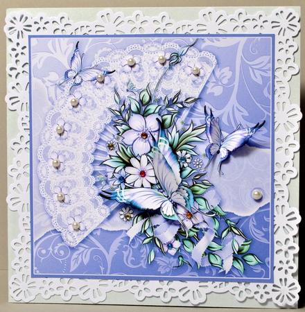 Grape Flowers and Butterflies on a Fan - 8in x 8in Decoupage by Kristina Norbat