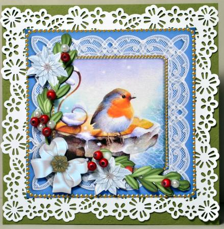 Christmas Robin White Poinsettia Decoupage Sheet by Kristina Norbat