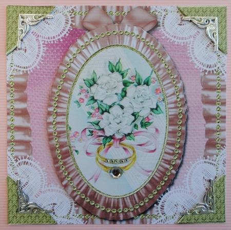 White Roses Wedding/anniversay Lace Ruffles Sq Card Front by Kristina Norbat