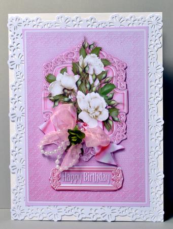 White Roses on a Pink Embossed Mat Decoupage by Kristina Norbat