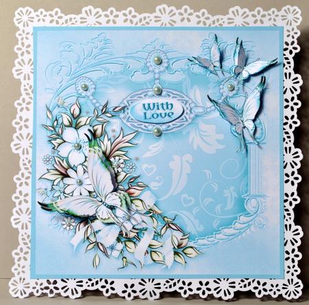 Aqua Flowers and Butterflies on an Arched Frame 8x8 Decoupag by Kristina Norbat