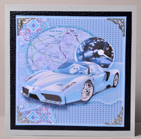 Blue Ferrari 8in x 8in Decoupage by Kristina Norbat