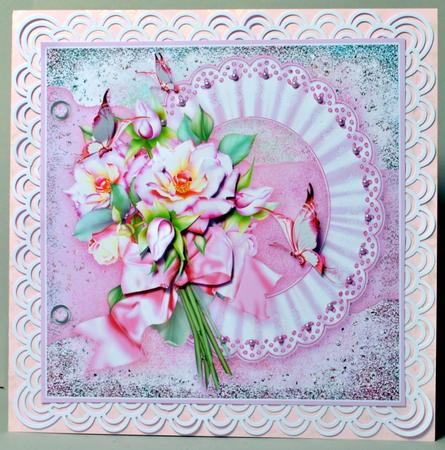 Roses Bouquet and Butterflies on a Broderie Anglaise Doily by Kristina Norbat