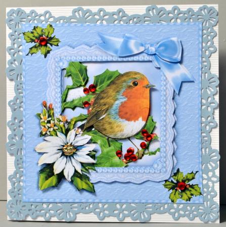 Robin in a Lace Frame - Square Card Front with Decoupage by Kristina Norbat