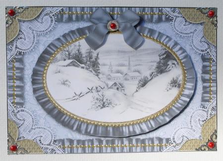 Christmas Village Lace N Ruffles Card Front Step by Step by Kristina Norbat
