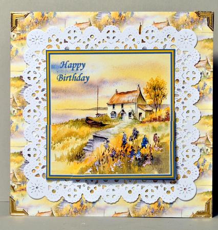 Coastal Cottage Scene with Fishing Boat - Birthday Version by Kristina Norbat