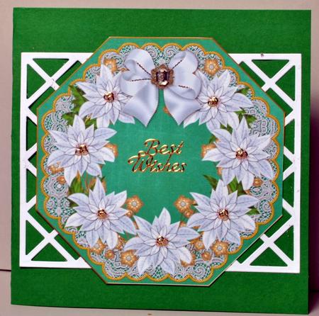 White Poinsettias Green Lace Octagon 8inch Picture Sheet by Kristina Norbat