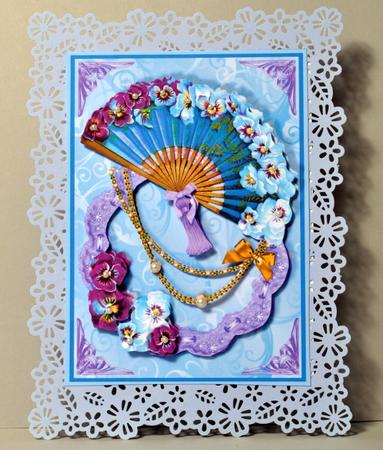 Fan with Pansies -card Front with Eazicut-optional Decoupage by Kristina Norbat