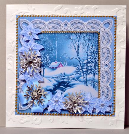 Blue Winter Walk Poinsettia Step by Step Decoupage Sheet by Kristina Norbat