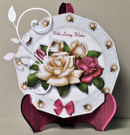 Antique Roses Plate Card and Stand with Decoupage by Kristina Norbat