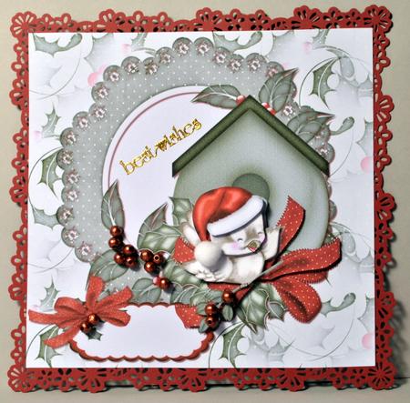 Cute Christmas Bird 8x8 Square Card and Decoupage by Kristina Norbat