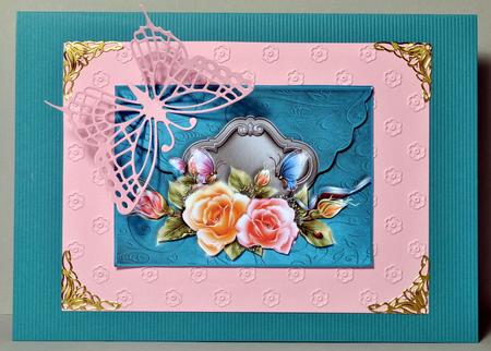 Glow Roses and Butterflies Scalloped Edge Envelope Card by Kristina Norbat