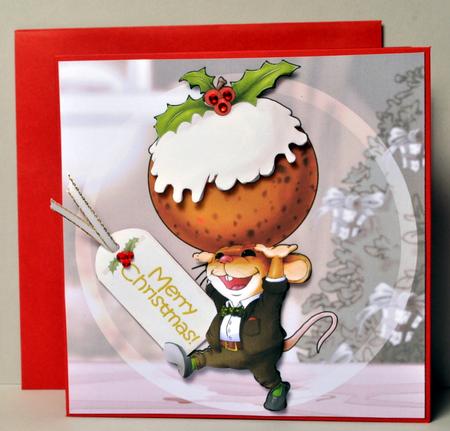 Christmas Pudding Mouse 8x8 Quick Card by Kristina Norbat