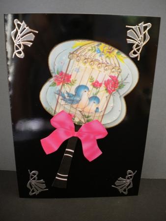 Bluebirds in Cage Oriental Hand Fan 3D Toppers by Kristina Norbat