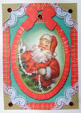 Santa Lace N Ruffles A5 Card Front Step by Step by Kristina Norbat