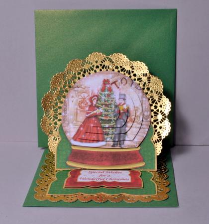 Vintage Christmas Carollers Snow Globe Mini Easel Card by Kristina Norbat