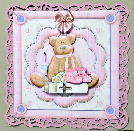 Christening Bear Baby Girl Topper & Decoupage by Kristina Norbat