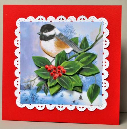 Chickadee and Holly Berries by Kristina Norbat