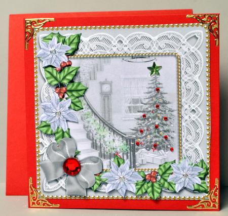 Grey Christmas Tree Poinsettia Decoupage Step by Step Sheet by Kristina Norbat