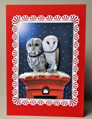 Owl Pair on a Christmas Post Box 3D Decoupage by Kristina Norbat