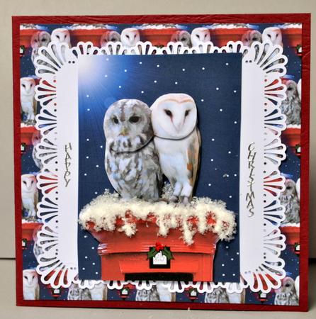 Owls on a Christmas Post Box Decoupage with Background by Kristina Norbat