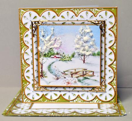 Pretty Snowscene Green Anglaise Scallop Square 3D Card Kit by Kristina Norbat