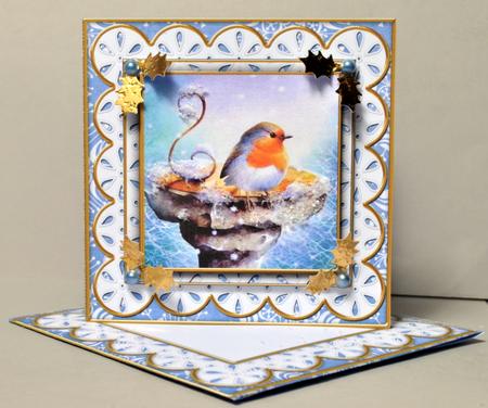 Blue Robin Flake Anglaise Scallop Square 3D Card Kit by Kristina Norbat